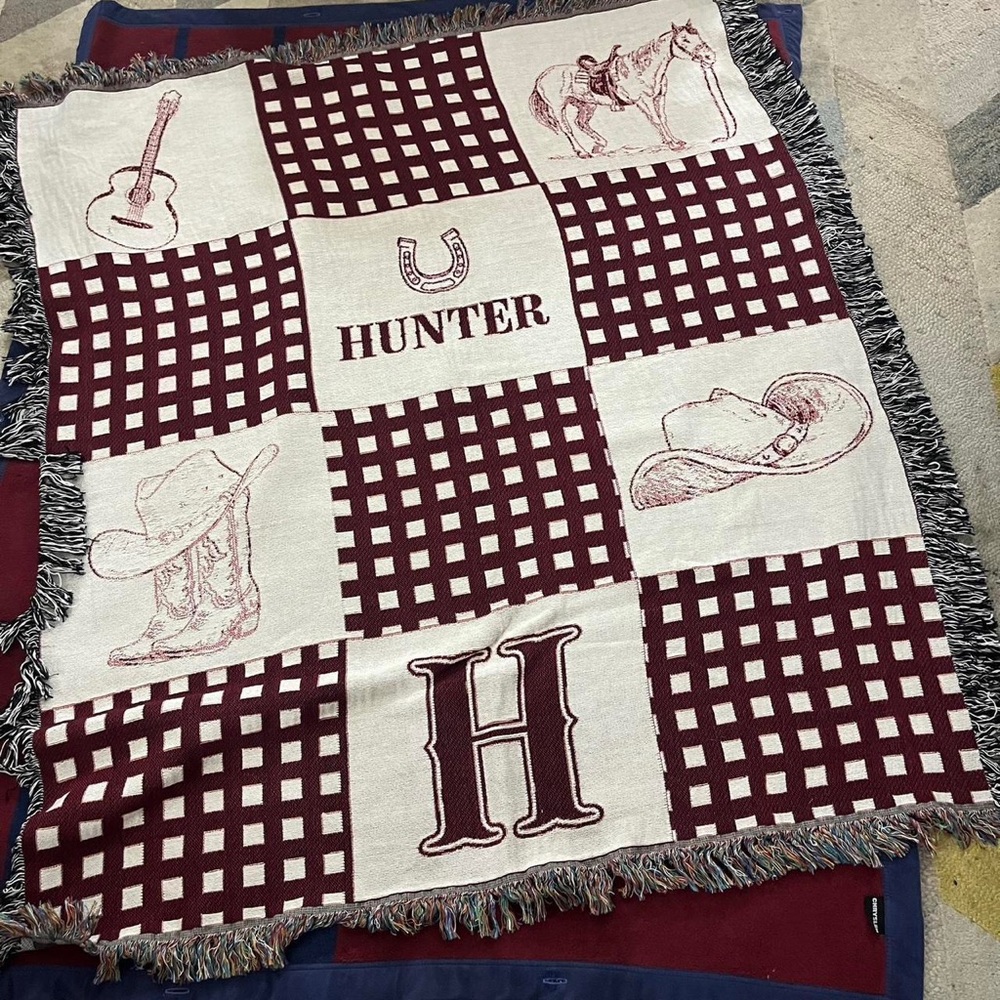 Head Hunter cowboy tapestry blanket afghan throw Horse Western boots guitar